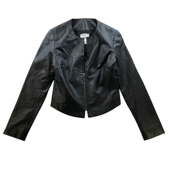 Vakko Sport Womens Moto Leather Jacket Small Black Cropped Full Zip Biker Coat - Picture 1 of 8